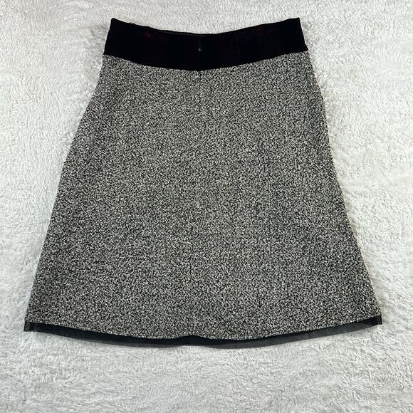 Dolce Apparel grey tweed and purple velvet accent a line midi skirt, size L - Picture 2 of 7